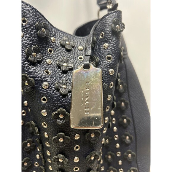 Coach Edie 31 Leather Shoulder Bag in Floral Rivets Navy Blue Handbag & Wallet - Picture 5 of 11
